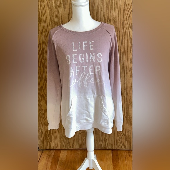 Maurices Pink and White Graphic Sweatshirt with Kangaroo Pouch Pocket - Picture 1 of 3